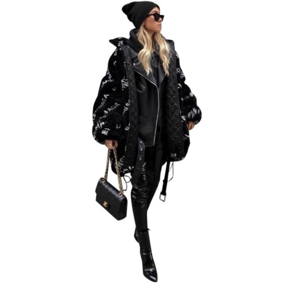 Balenciaga Fleece Jacket Fur Coat Faux Fur Stand Collar Logo Coat 100% Authentic - Picture 7 of 16
